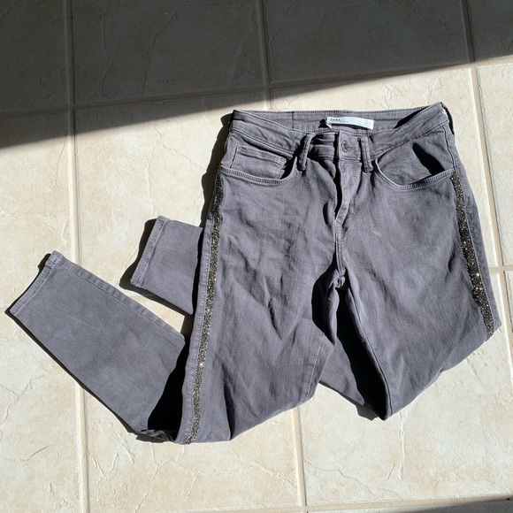 Zara Gray Sparkle Embellished Skinny Jeans Size 6 - Picture 9 of 11